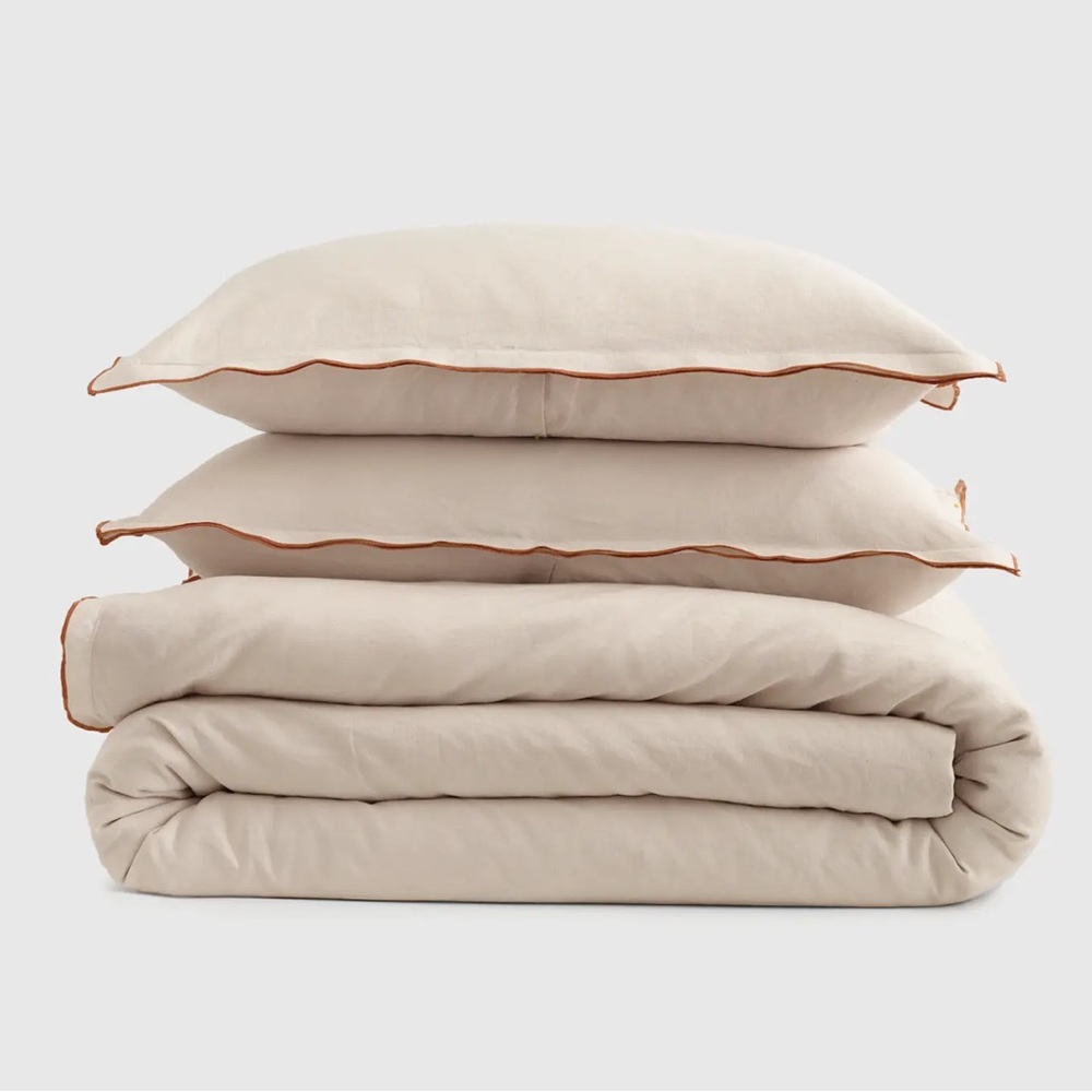 Quince European Linen Double Embroidered Edge Duvet Cover set